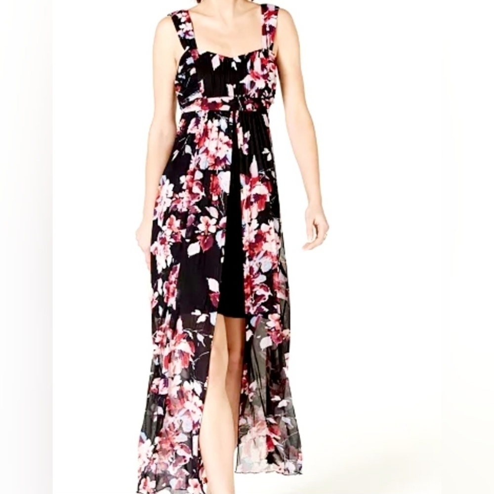 CONNECTED Floral-Print High-Low Maxi Dress